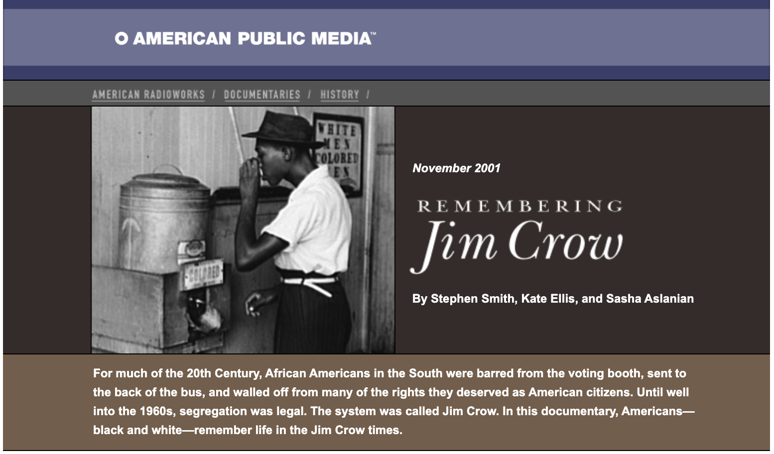 Remembering Jim Crow